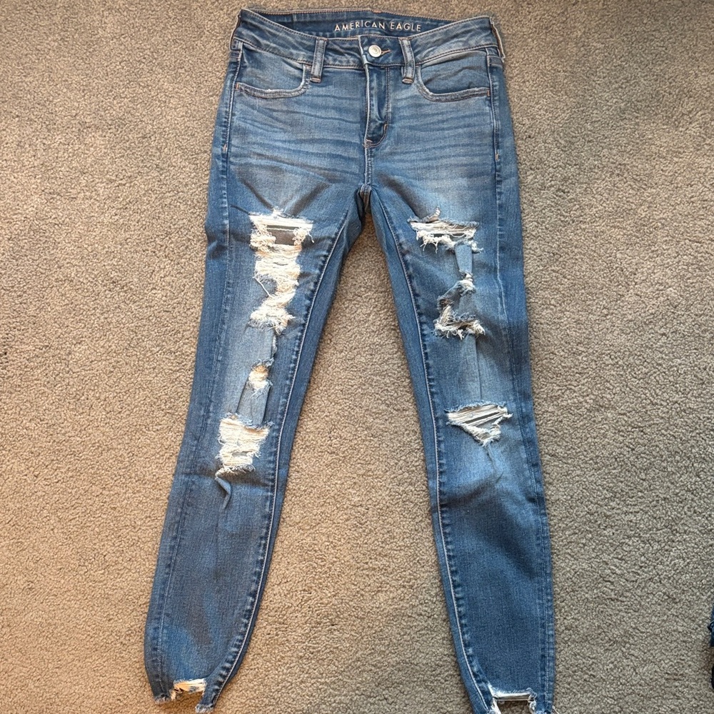 American Eagle Outfitters Women's Ripped Blue Skinny Jeans